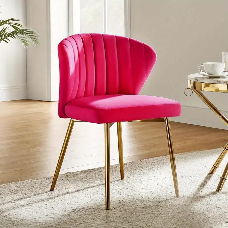 )Modern Fuchsia Velvet Accent Chair with Tufted Padded Cushion, – Comfy Upholstered Armchair for Living Room or Bedroom, Soft Velvet Fabric, Wingback Design, Easy to Clean, Bedroom Accent Chair | Vibrant Decor Piece | Tufted Cushioning, Accent Chair for Living Room