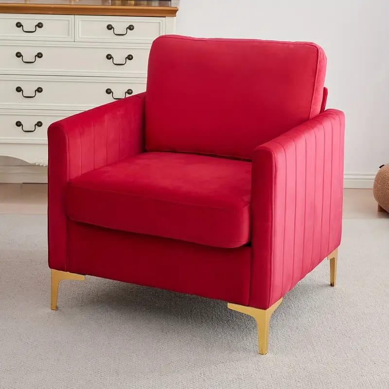 Modern Fuchsia Velvet Accent Chair with Tufted Padded Cushion, – Comfy Upholstered Armchair for Living Room or Bedroom, Soft Velvet Fabric, Wingback Design, Easy to Clean, Bedroom Accent Chair | Vibrant Decor Piece | Tufted Cushioning, Accent Chair for Living Room