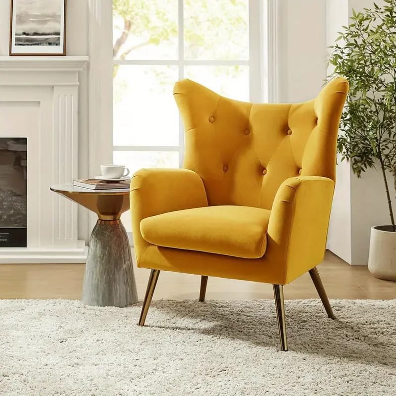 Modern Fuchsia Velvet Accent Chair with Tufted Padded Cushion, – Comfy Upholstered Armchair for Living Room or Bedroom, Soft Velvet Fabric, Wingback Design, Easy to Clean, Bedroom Accent Chair | Vibrant Decor Piece | Tufted Cushioning, Accent Chair for Living Room