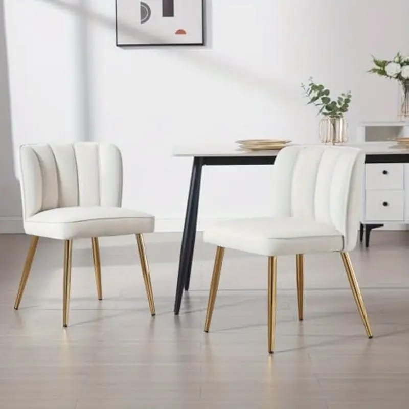 Dining Chairs, Woven Upholstered Dining Chairs With Golden Metal , Modern Accent Chairs For Living Room, Dining Room, Kitchen