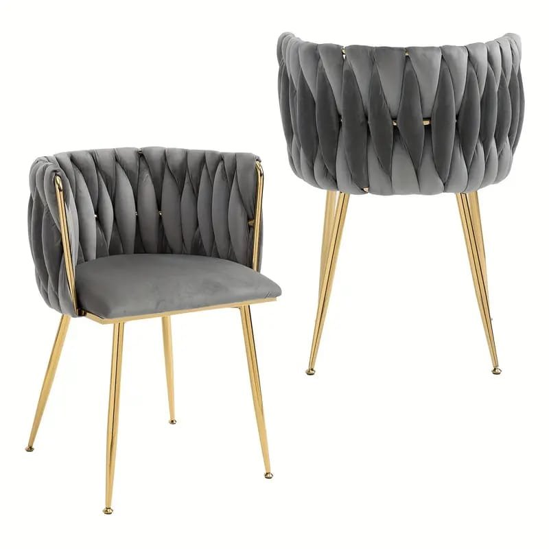 Dining Chairs, Woven Upholstered Dining Chairs With Golden Metal , Modern Accent Chairs For Living Room, Dining Room, Kitchen