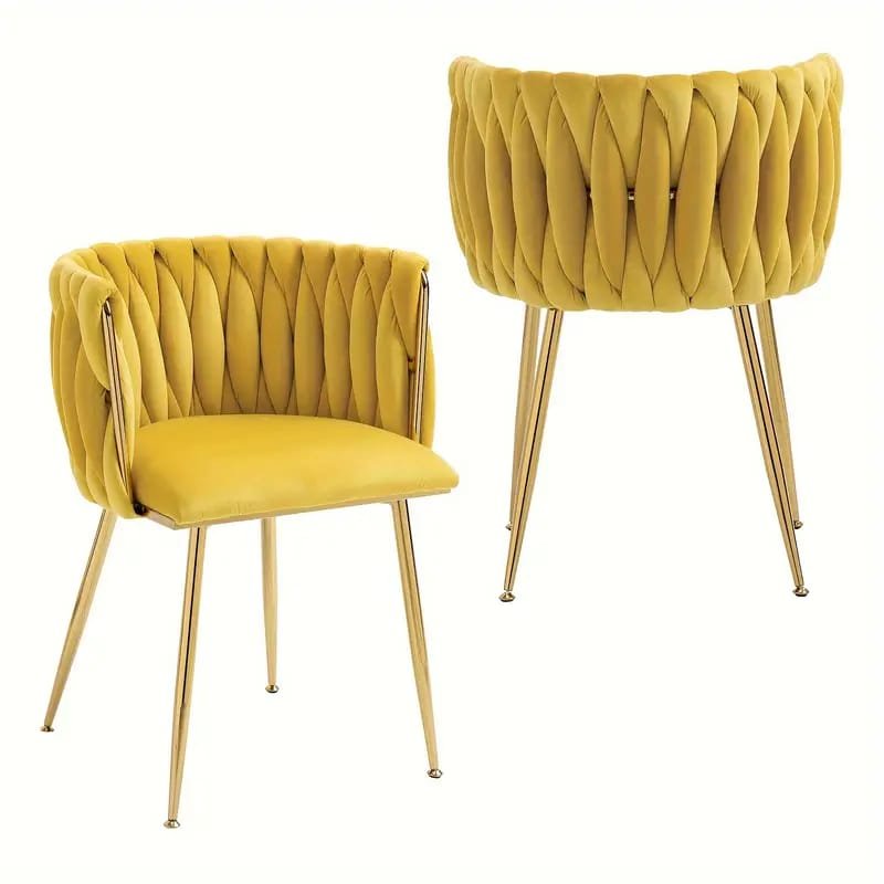 Dining Chairs, Woven Upholstered Dining Chairs With Golden Metal , Modern Accent Chairs For Living Room, Dining Room, Kitchen
