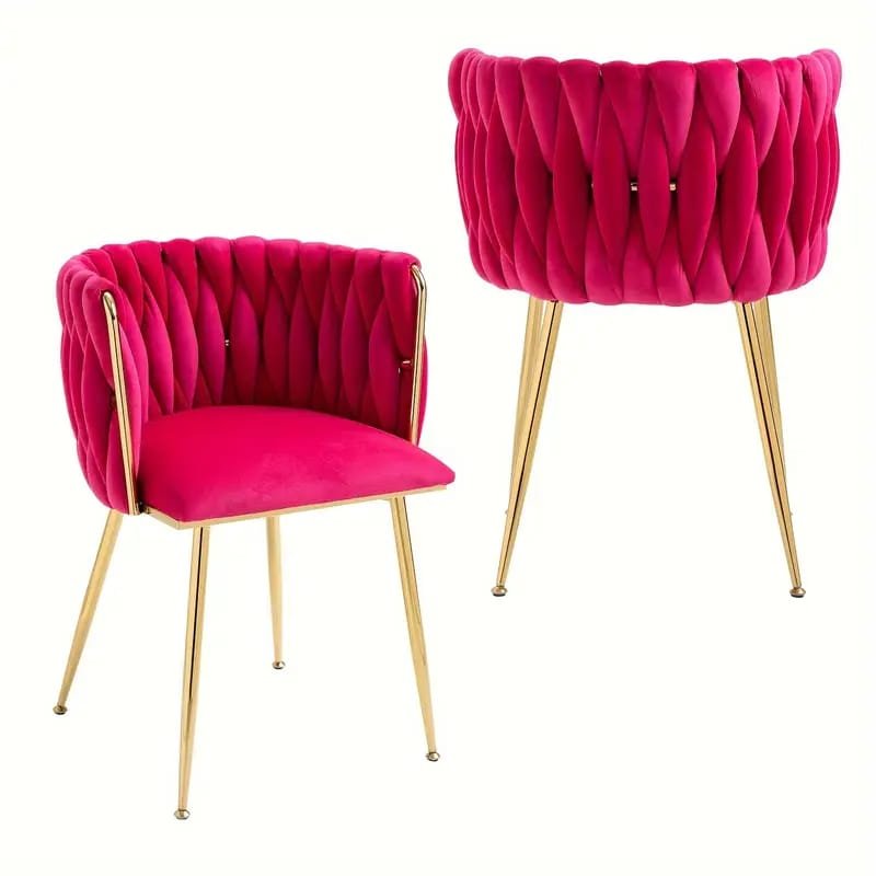 Dining Chairs, Woven Upholstered Dining Chairs With Golden Metal , Modern Accent Chairs For Living Room, Dining Room, Kitchen