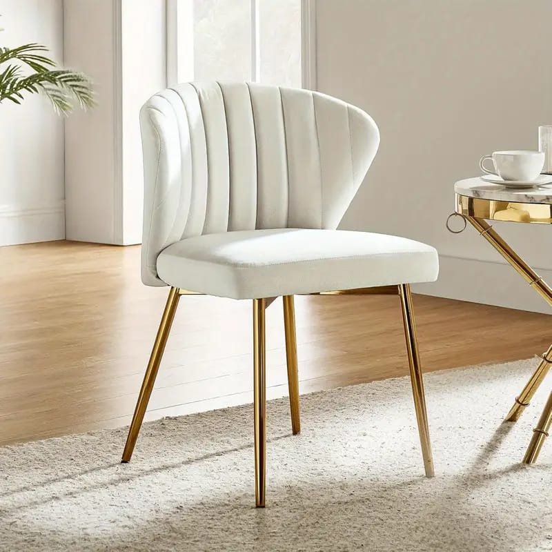 Dining Chairs, Woven Upholstered Dining Chairs With Golden Metal , Modern Accent Chairs For Living Room, Dining Room, Kitchen