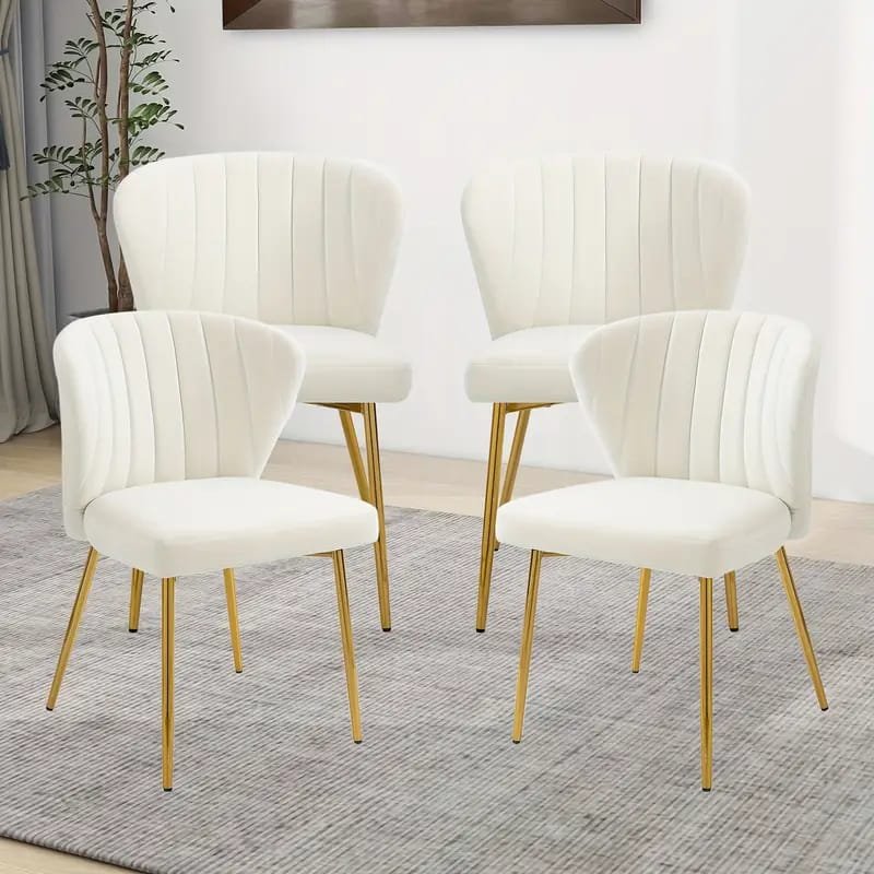 Dining Chairs, Woven Upholstered Dining Chairs With Golden Metal , Modern Accent Chairs For Living Room, Dining Room, Kitchen