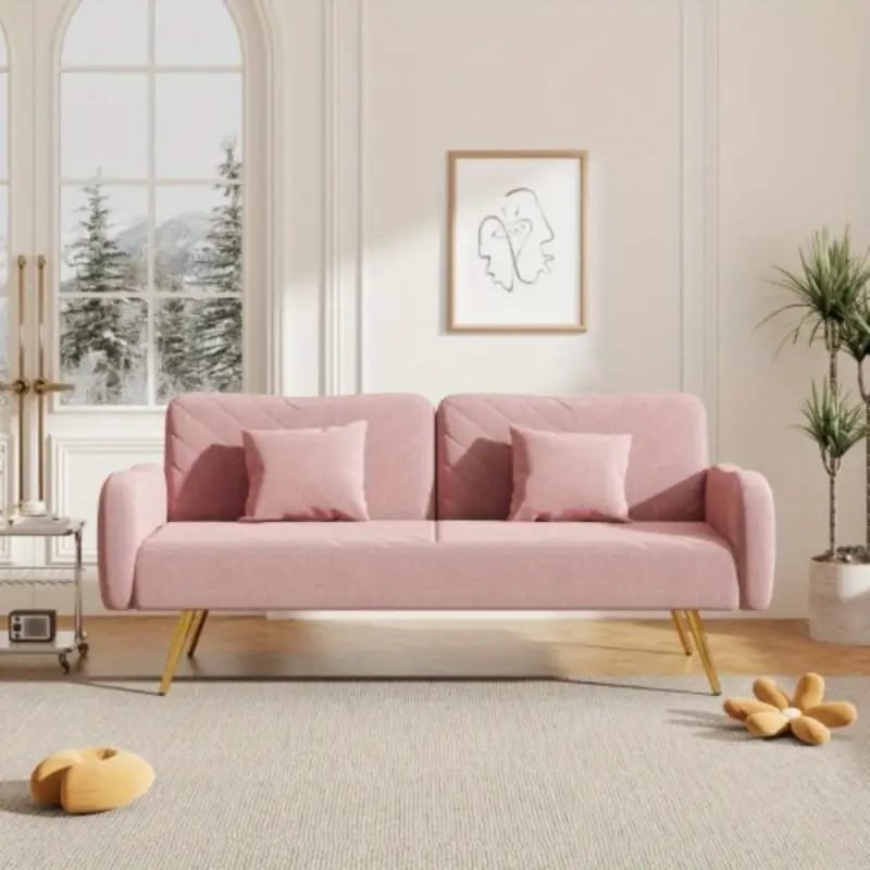 1pc ROORUNS Modern Teddy Sofa, Metal Frame, 93.70" Long Couch with 2 Pillows, 3 Seating Capacity for Apartment, Office, Living Room