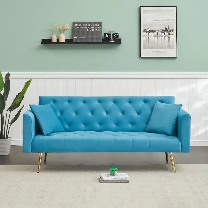 1pc ROORUNS Modern Teddy Sofa, Metal Frame, 93.70" Long Couch with 2 Pillows, 3 Seating Capacity for Apartment, Office, Living Room