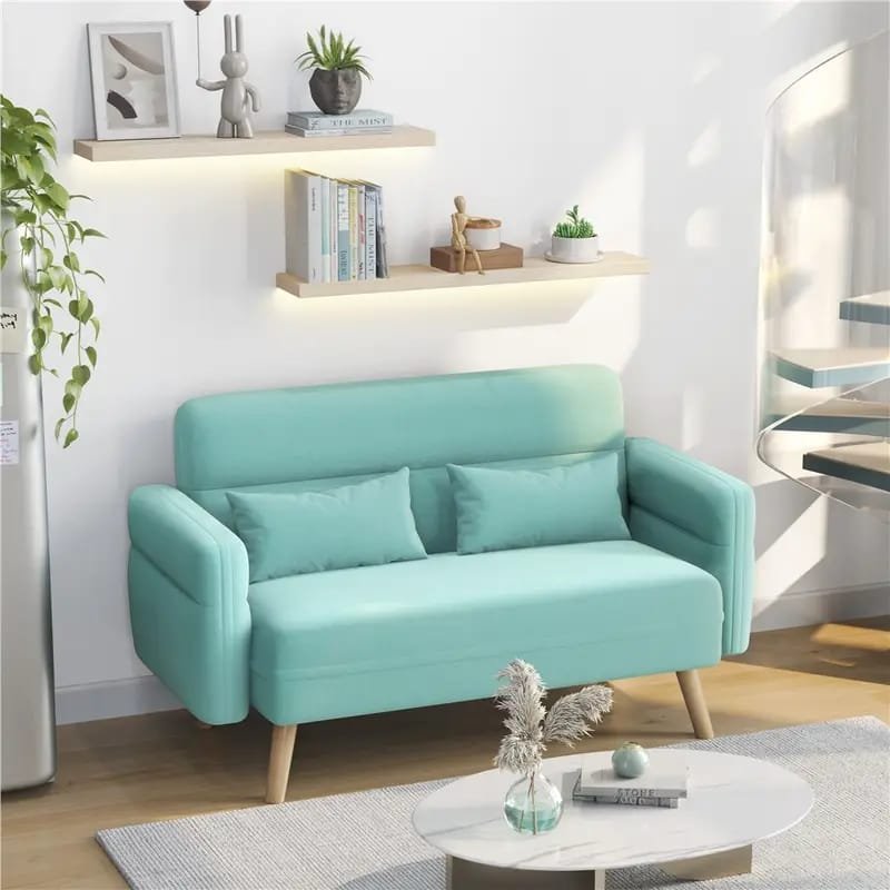 1pc ROORUNS Modern Teddy Sofa, Metal Frame, 93.70" Long Couch with 2 Pillows, 3 Seating Capacity for Apartment, Office, Living Room