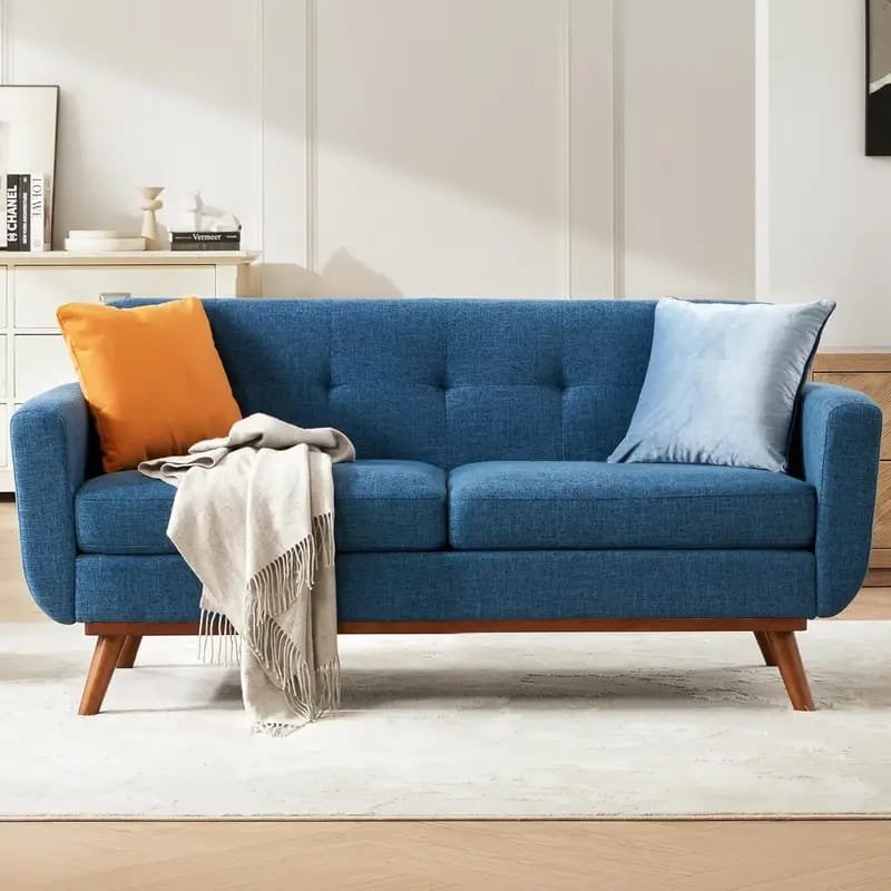 1pc ROORUNS Modern Teddy Sofa, Metal Frame, 93.70" Long Couch with 2 Pillows, 3 Seating Capacity for Apartment, Office, Living Room