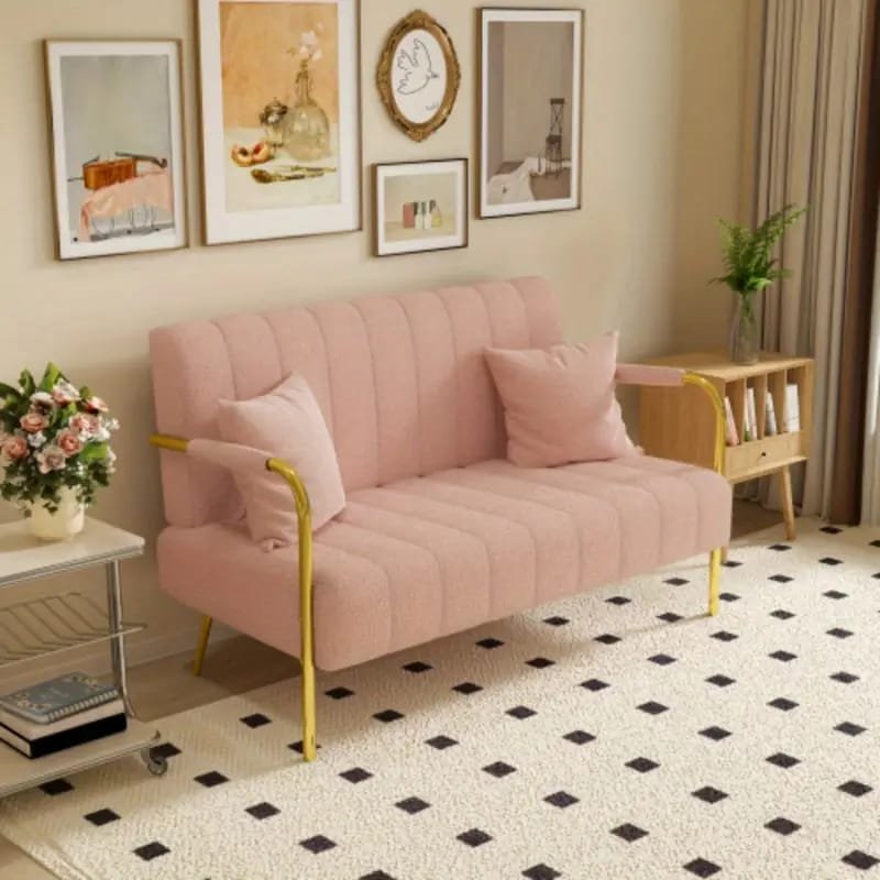 1pc ROORUNS Modern Teddy Sofa, Metal Frame, 93.70" Long Couch with 2 Pillows, 3 Seating Capacity for Apartment, Office, Living Room
