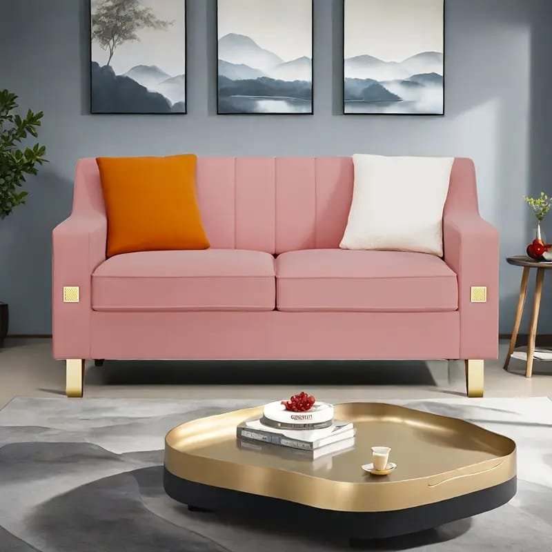 1pc ROORUNS Modern Teddy Sofa, Metal Frame, 93.70" Long Couch with 2 Pillows, 3 Seating Capacity for Apartment, Office, Living Room