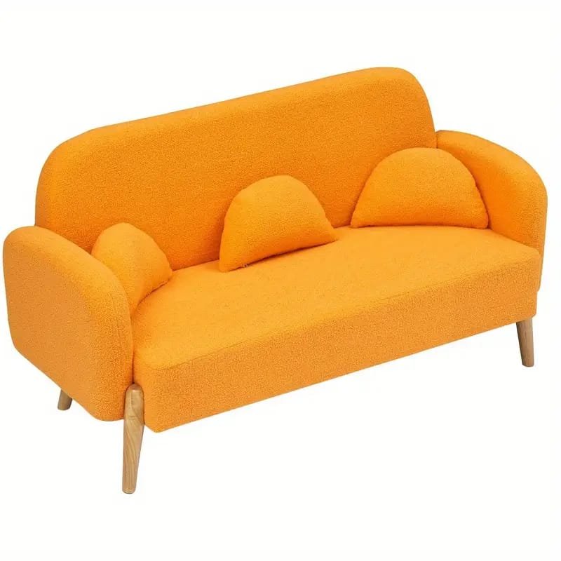 1pc ROORUNS Modern Teddy Sofa, Metal Frame, 93.70" Long Couch with 2 Pillows, 3 Seating Capacity for Apartment, Office, Living Room