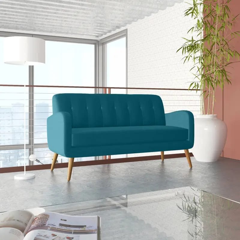 1pc ROORUNS Modern Teddy Sofa, Metal Frame, 93.70" Long Couch with 2 Pillows, 3 Seating Capacity for Apartment, Office, Living Room