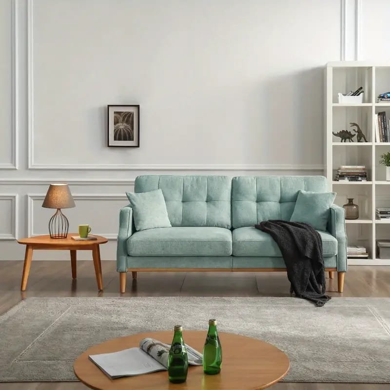 1pc ROORUNS Modern Teddy Sofa, Metal Frame, 93.70" Long Couch with 2 Pillows, 3 Seating Capacity for Apartment, Office, Living Room
