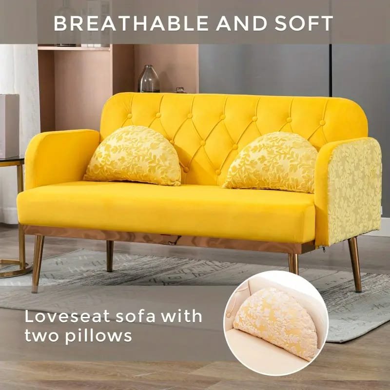 1pc ROORUNS Modern Teddy Sofa, Metal Frame, 93.70" Long Couch with 2 Pillows, 3 Seating Capacity for Apartment, Office, Living Room