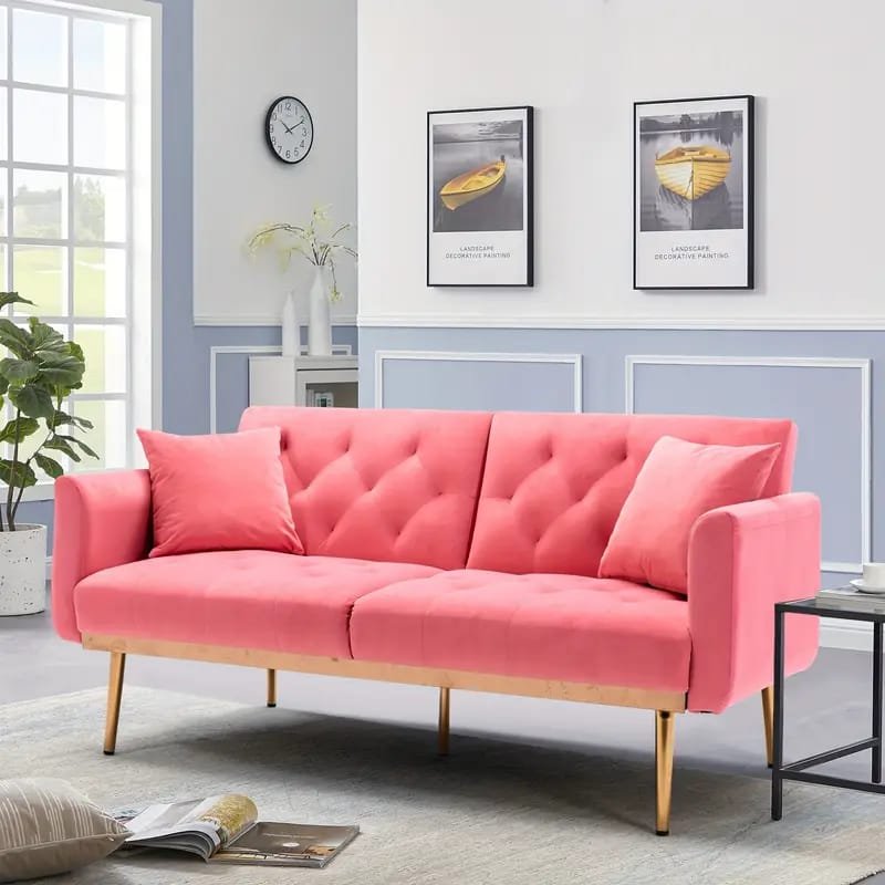 1pc ROORUNS Modern Teddy Sofa, Metal Frame, 93.70" Long Couch with 2 Pillows, 3 Seating Capacity for Apartment, Office, Living Room
