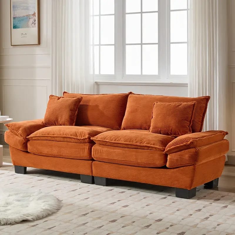 1pc ROORUNS Modern Teddy Sofa, Metal Frame, 93.70" Long Couch with 2 Pillows, 3 Seating Capacity for Apartment, Office, Living Room
