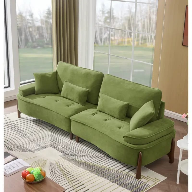 1pc ROORUNS Modern Teddy Sofa, Metal Frame, 93.70" Long Couch with 2 Pillows, 3 Seating Capacity for Apartment, Office, Living Room