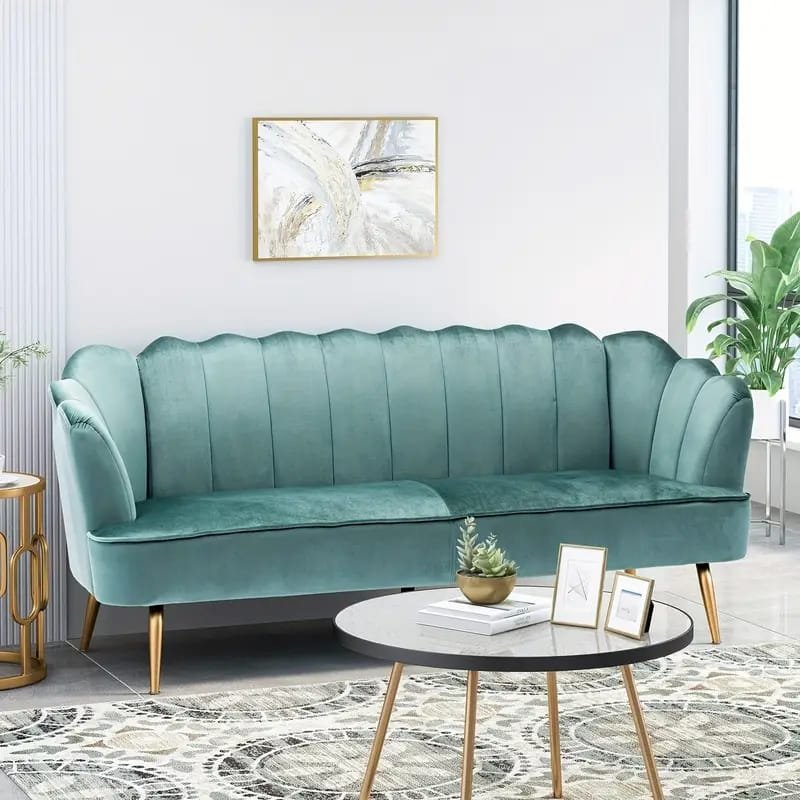 1pc ROORUNS Modern Teddy Sofa, Metal Frame, 93.70" Long Couch with 2 Pillows, 3 Seating Capacity for Apartment, Office, Living Room