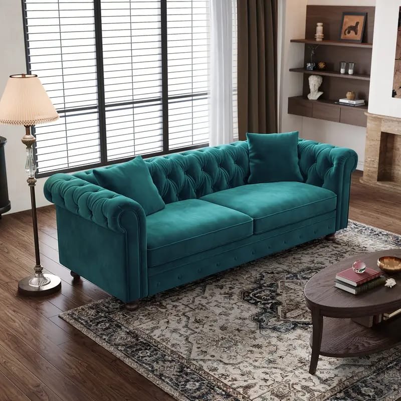 1pc ROORUNS Modern Teddy Sofa, Metal Frame, 93.70" Long Couch with 2 Pillows, 3 Seating Capacity for Apartment, Office, Living Room