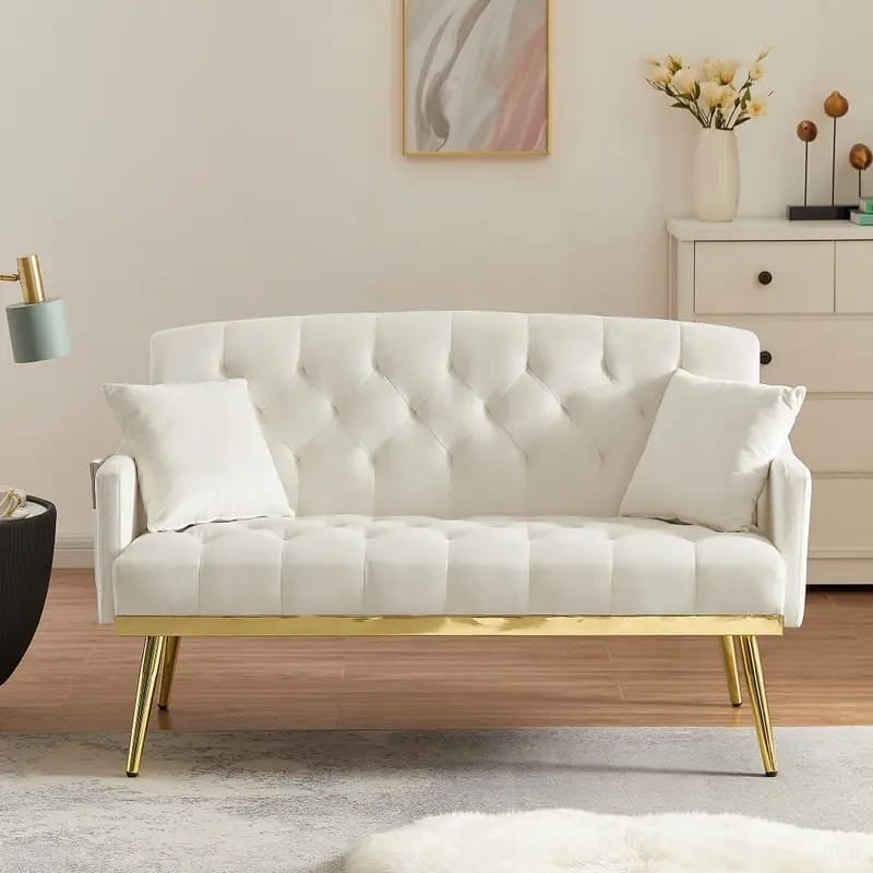 1pc ROORUNS Modern Teddy Sofa, Metal Frame, 93.70" Long Couch with 2 Pillows, 3 Seating Capacity for Apartment, Office, Living Room