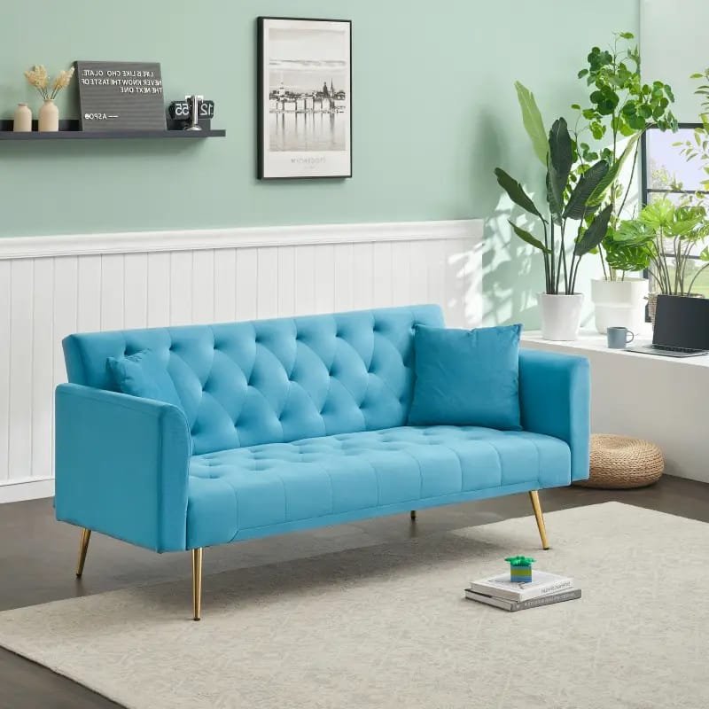 1pc ROORUNS Modern Teddy Sofa, Metal Frame, 93.70" Long Couch with 2 Pillows, 3 Seating Capacity for Apartment, Office, Living Room