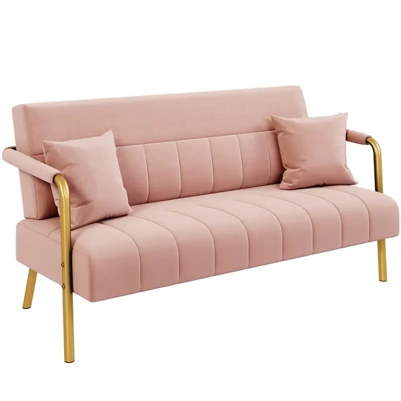 1pc ROORUNS Modern Teddy Sofa, Metal Frame, 93.70" Long Couch with 2 Pillows, 3 Seating Capacity for Apartment, Office, Living Room