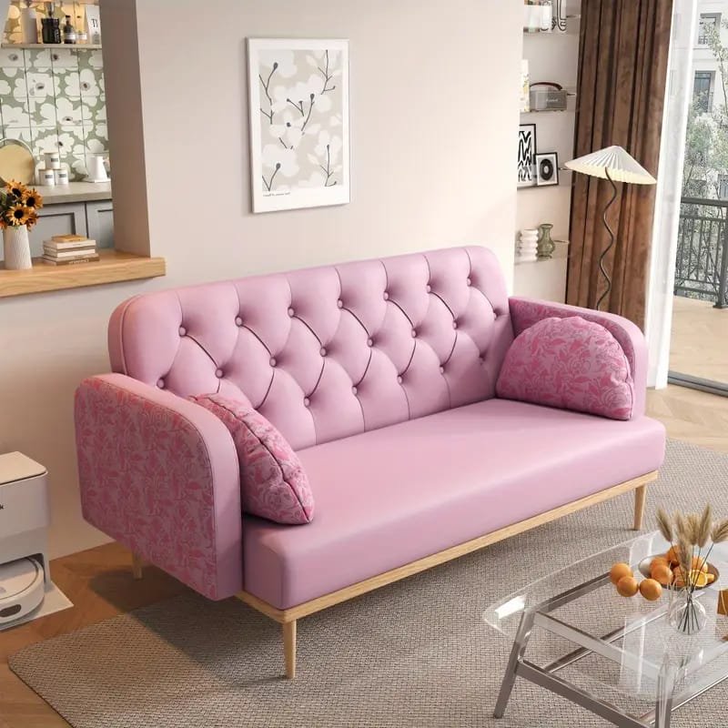 1pc ROORUNS Modern Teddy Sofa, Metal Frame, 93.70" Long Couch with 2 Pillows, 3 Seating Capacity for Apartment, Office, Living Room