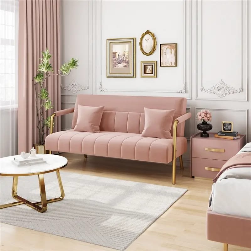 1pc ROORUNS Modern Teddy Sofa, Metal Frame, 93.70" Long Couch with 2 Pillows, 3 Seating Capacity for Apartment, Office, Living Room