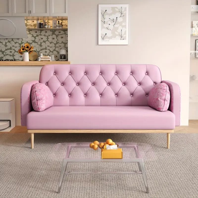1pc ROORUNS Modern Teddy Sofa, Metal Frame, 93.70" Long Couch with 2 Pillows, 3 Seating Capacity for Apartment, Office, Living Room