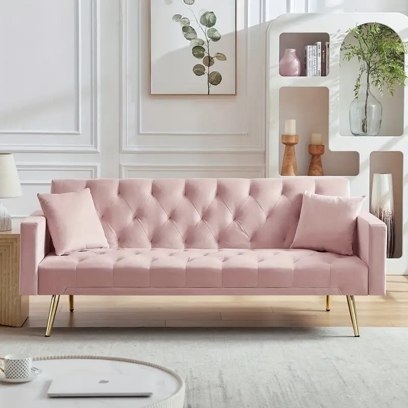 1pc ROORUNS Modern Teddy Sofa, Metal Frame, 93.70" Long Couch with 2 Pillows, 3 Seating Capacity for Apartment, Office, Living Room