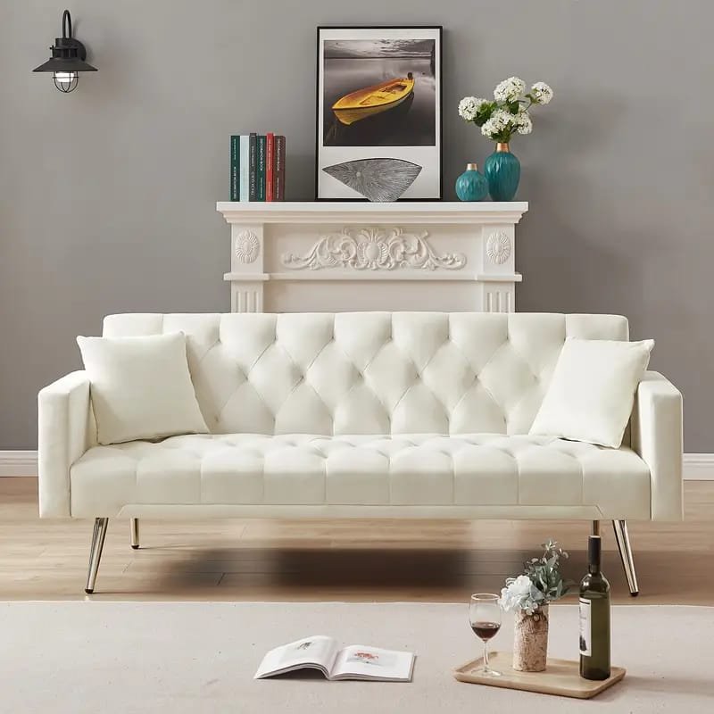 1pc ROORUNS Modern Teddy Sofa, Metal Frame, 93.70" Long Couch with 2 Pillows, 3 Seating Capacity for Apartment, Office, Living Room