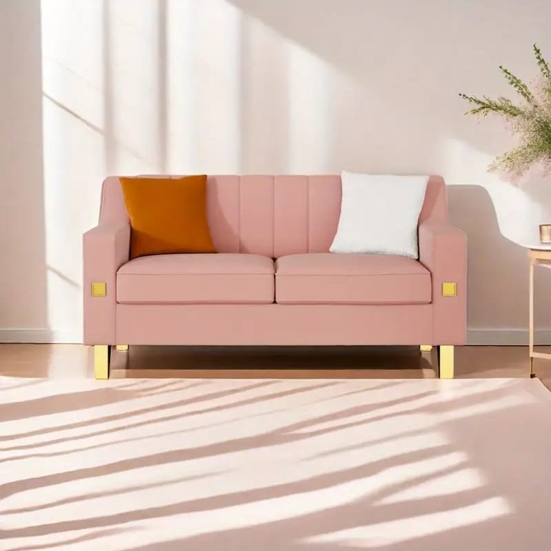 1pc ROORUNS Modern Teddy Sofa, Metal Frame, 93.70" Long Couch with 2 Pillows, 3 Seating Capacity for Apartment, Office, Living Room