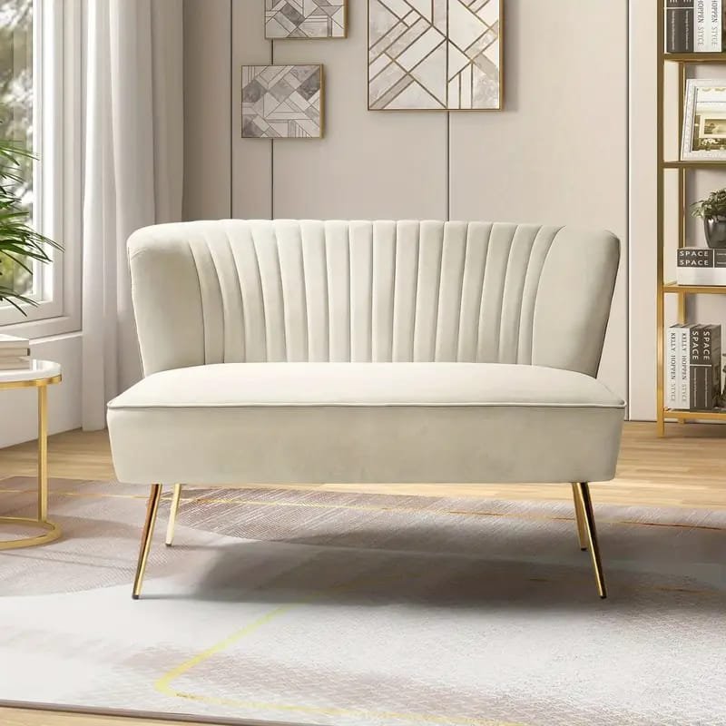1pc ROORUNS Modern Teddy Sofa, Metal Frame, 93.70" Long Couch with 2 Pillows, 3 Seating Capacity for Apartment, Office, Living Room