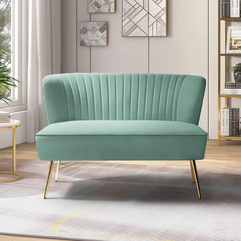1pc ROORUNS Modern Teddy Sofa, Metal Frame, 93.70" Long Couch with 2 Pillows, 3 Seating Capacity for Apartment, Office, Living Room