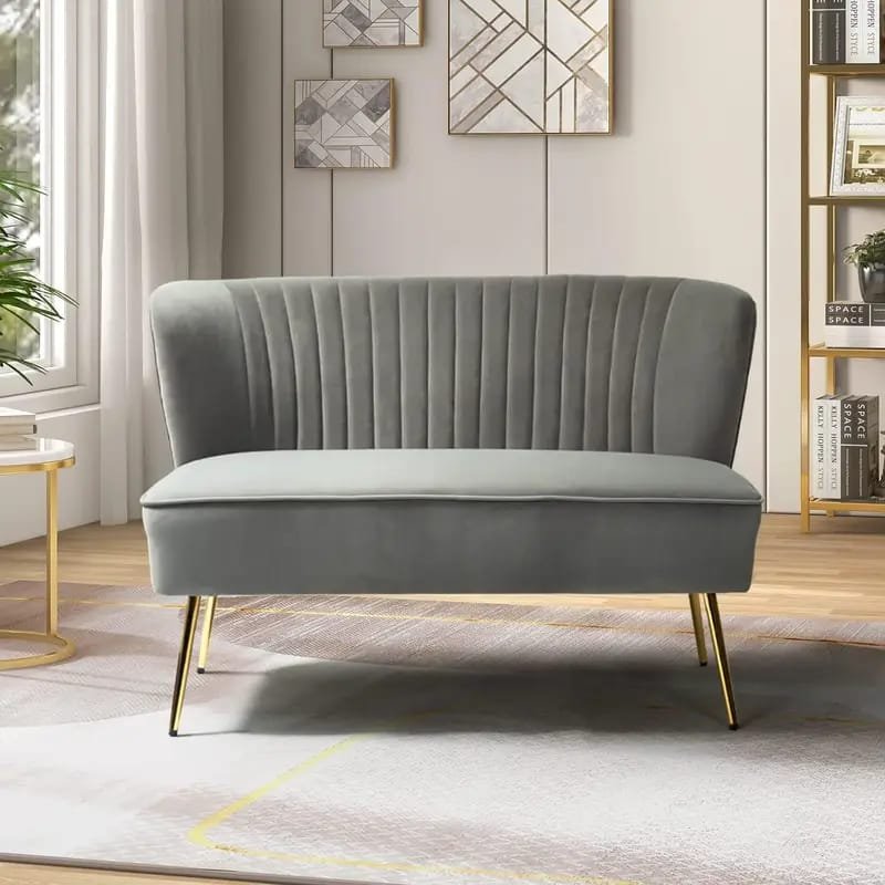 1pc ROORUNS Modern Teddy Sofa, Metal Frame, 93.70" Long Couch with 2 Pillows, 3 Seating Capacity for Apartment, Office, Living Room