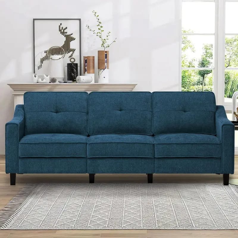 1pc ROORUNS Modern Teddy Sofa, Metal Frame, 93.70" Long Couch with 2 Pillows, 3 Seating Capacity for Apartment, Office, Living Room