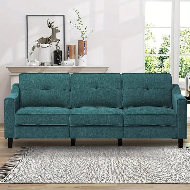 1pc ROORUNS Modern Teddy Sofa, Metal Frame, 93.70" Long Couch with 2 Pillows, 3 Seating Capacity for Apartment, Office, Living Room