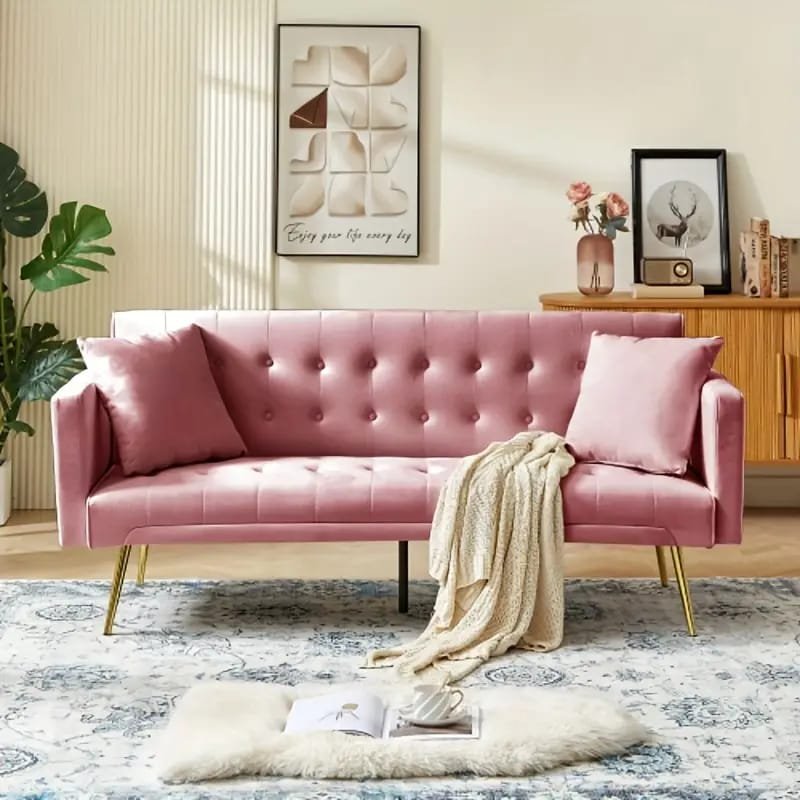 1pc ROORUNS Modern Teddy Sofa, Metal Frame, 93.70" Long Couch with 2 Pillows, 3 Seating Capacity for Apartment, Office, Living Room