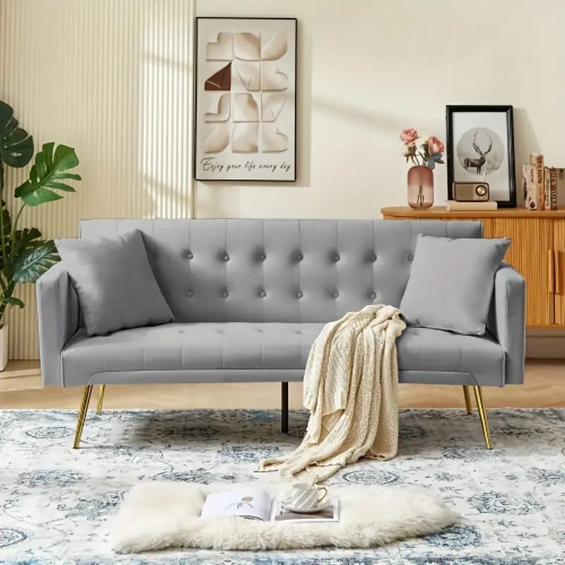1pc ROORUNS Modern Teddy Sofa, Metal Frame, 93.70" Long Couch with 2 Pillows, 3 Seating Capacity for Apartment, Office, Living Room
