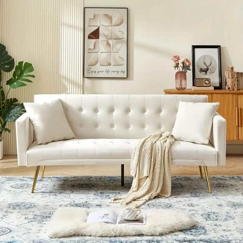 1pc ROORUNS Modern Teddy Sofa, Metal Frame, 93.70" Long Couch with 2 Pillows, 3 Seating Capacity for Apartment, Office, Living Room