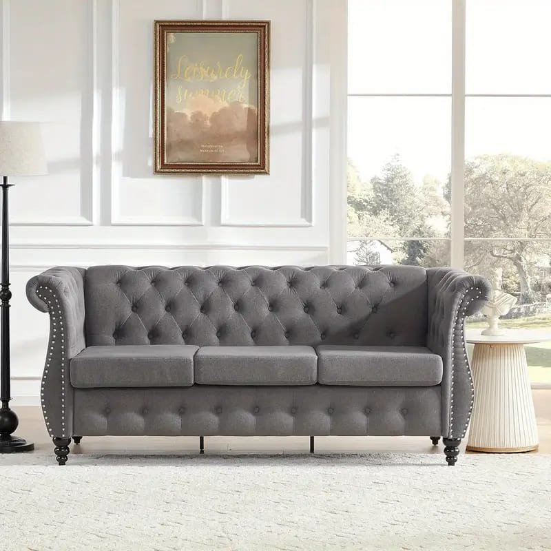 1pc ROORUNS Modern Teddy Sofa, Metal Frame, 93.70" Long Couch with 2 Pillows, 3 Seating Capacity for Apartment, Office, Living Room