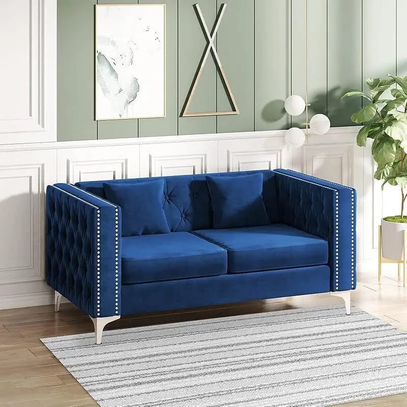 1pc ROORUNS Modern Teddy Sofa, Metal Frame, 93.70" Long Couch with 2 Pillows, 3 Seating Capacity for Apartment, Office, Living Room