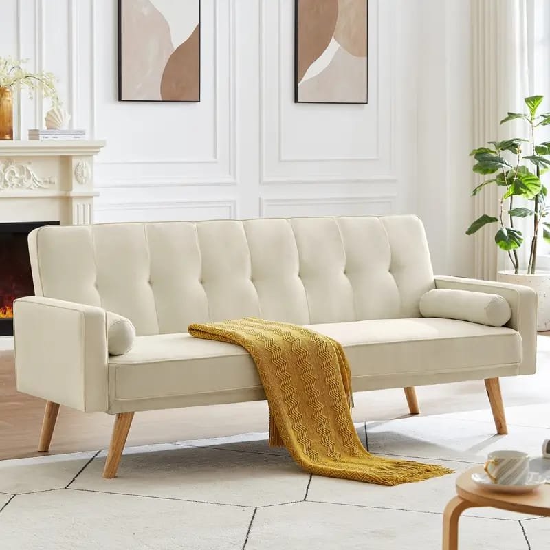 1pc ROORUNS Modern Teddy Sofa, Metal Frame, 93.70" Long Couch with 2 Pillows, 3 Seating Capacity for Apartment, Office, Living Room