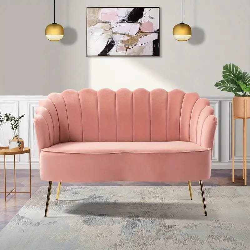 1pc ROORUNS Modern Teddy Sofa, Metal Frame, 93.70" Long Couch with 2 Pillows, 3 Seating Capacity for Apartment, Office, Living Room