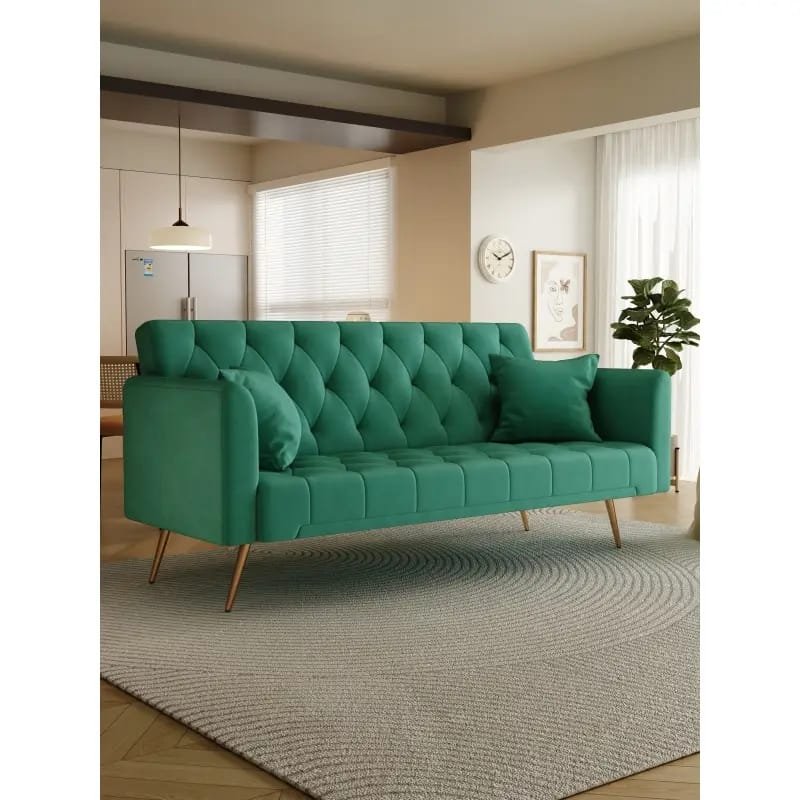 1pc ROORUNS Modern Teddy Sofa, Metal Frame, 93.70" Long Couch with 2 Pillows, 3 Seating Capacity for Apartment, Office, Living Room
