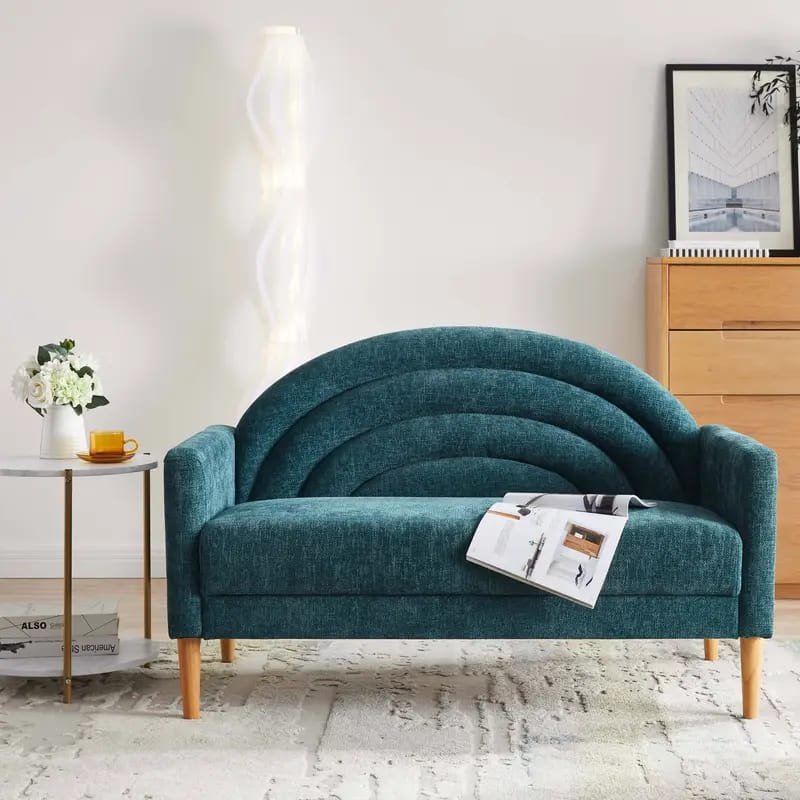 1pc ROORUNS Modern Teddy Sofa, Metal Frame, 93.70" Long Couch with 2 Pillows, 3 Seating Capacity for Apartment, Office, Living Room