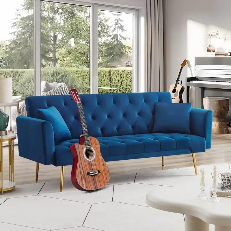 1pc ROORUNS Modern Yellow Fabric Teddy Sofa, Metal Frame, 93.70" Long Couch with 2 Pillows, 3 Seating Capacity for Apartment, Office, Living Room