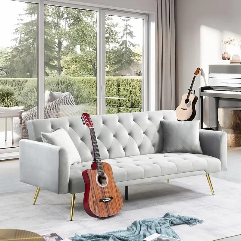 1pc ROORUNS Modern Yellow Fabric Teddy Sofa, Metal Frame, 93.70" Long Couch with 2 Pillows, 3 Seating Capacity for Apartment, Office, Living Room