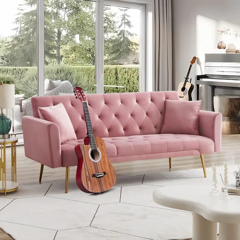 1pc ROORUNS Modern Yellow Fabric Teddy Sofa, Metal Frame, 93.70" Long Couch with 2 Pillows, 3 Seating Capacity for Apartment, Office, Living Room